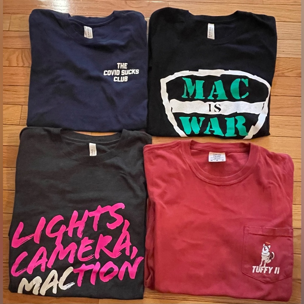 Lot 4 Barstool Sports Covid MAC is War Lights Camera MACtion Tuffy II T-Shirts M